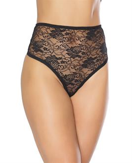 Stretch Lace High Waist Thong Black