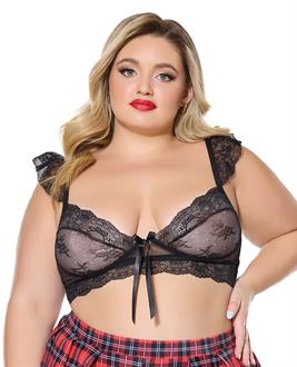 Scallop Stretch Lace Soft Cup Bralette - Black