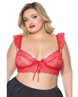 Scallop Stretch Lace Soft Cup Bralette - Red