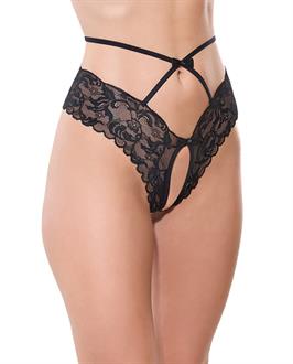 Lace Hipster Panty w/Bow Detail - Black