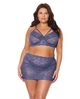 Twilight Fever Lace Bra and Skirt - Navy