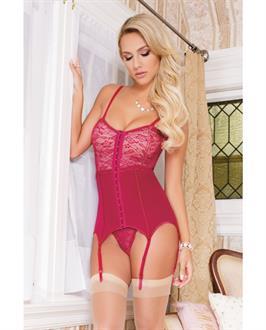 Valentines Powernet Corset w/Stretch Lace, Boning and Removable Straps and Garters Blushberry