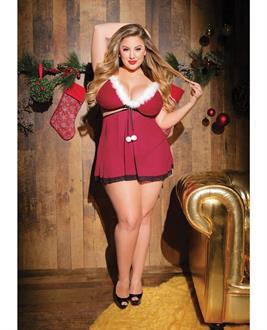 Holiday Velvet and Mesh Convertible Babydoll Red/Black