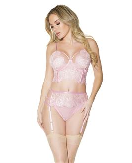 Crystal Pink Longline Bra, Garter Belt and Panty Pink