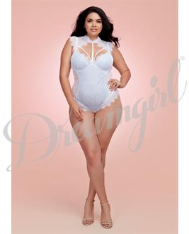 Stretch Satin Teddy White/ Powder Blue