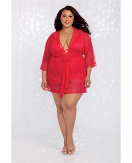 Stretch Mesh Chemise and Robe Red