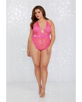 Valentines Sequin Embroidery Teddy Fuchsia