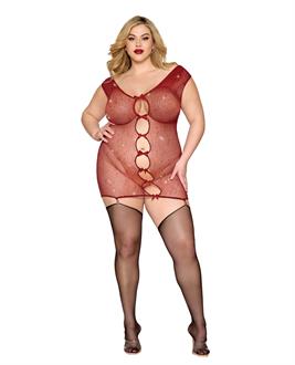 Seamless Chemise w/Rhinestone Accents and Mini Suspender Clips - Ox Blood