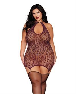 Leopard Pattern Seamless Gartered Chemise - Cherry Lacquer