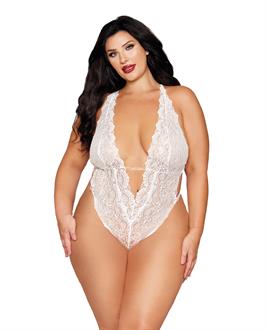 Stretch Lace Teddy w/Removable Pearl Harness - White