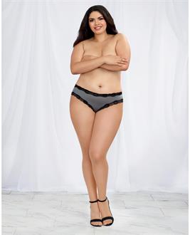Microfiber Cheeky Panty w/Criss Cross Open Back Detail Slate/Black