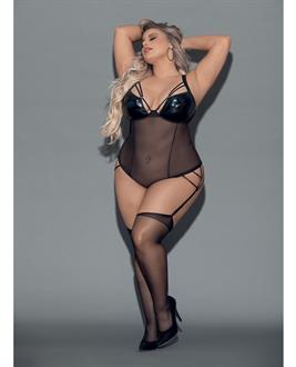Euphoria Vinyl and Mesh Teddiette w/Hose Black