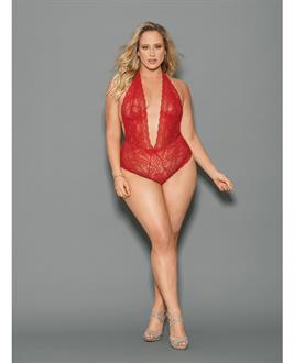 Euphoria Halter Tie Open  Crotch and Butt Teddy Red