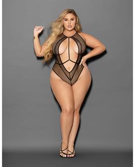 Euphoria Large Fishnet and Mesh Teddy Black