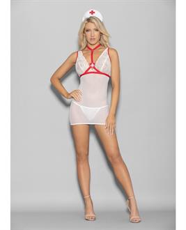 Euphoria Hot and Ready Nurse Chemise, Choker, Headpiece and G-String White/Red