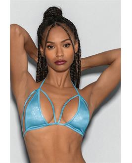 Blue Crystal Black Light Dancewear Tri Bra Blue