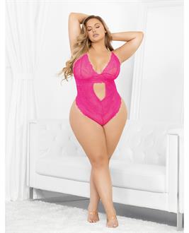 Neons Keyhole Front Teddy w/Tanga Back Neon Pink
