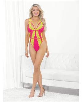 Festival Wear Strappy Teddy w/Brazilian Back Neon