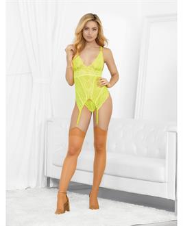 Neons Bustier w/Nude Hose and G-String Neon Lime