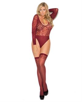 Sheer Burnout Long Sleeve Teddy Burgundy