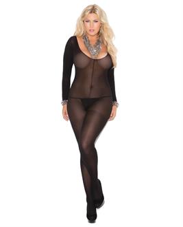Opaque Long Sleeve Bodystocking Black