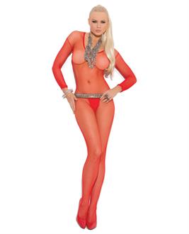 Fishnet Long Sleeve Bodystockings Red