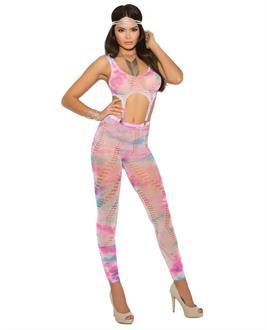 Vivace Crochet Footless Bodystocking w/Garter Clip Detail Multi Color