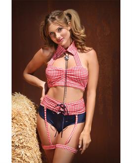 Play Whiskey in a Teacup Collared Top, Bolo Tie, Garter Belt and Booty Short Red/White