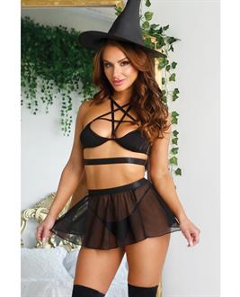 Play Under My spell Hat, Bralette, Skirt and Panty Black