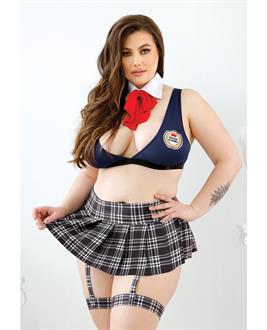 Play Learning Curves Bowtie, Top, Gartered Skirt, G-String Blue