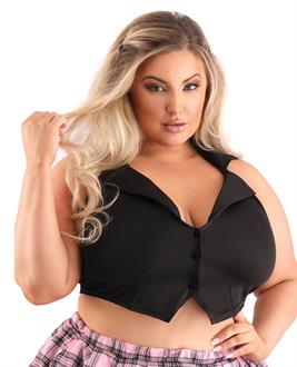 Play Schooirl Collared Button Down Halter Top Black