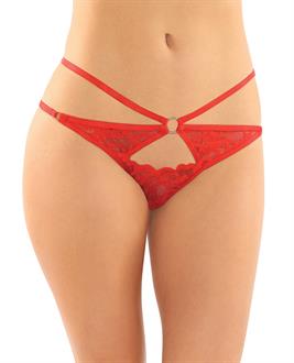 Jasmine Strappy Lace Thong w/Front Keyhole Cut Out Red