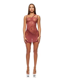 Patch of Petals Sheer Mesh and Lace Chemise w/Thong