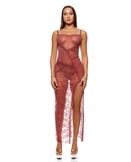 Patch Of Petals Sheer Mesh and Lace Gown w/Thong