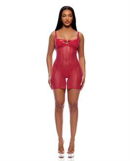 Layers To This Sheer Mesh and Knit Chemise w/Thong 2 pc Set - Pink
