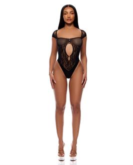 Cross Your Mind Seamless Teddy w/Rhinestone Accents - Black
