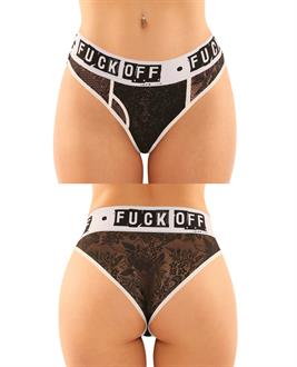 Vibes Buddy Fuck Off Lace Boy Brief and Lace Thong Black