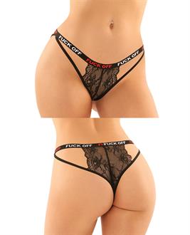 Vibes Buddy Fuck Off Caged Lace Panty and Micro Thong Black