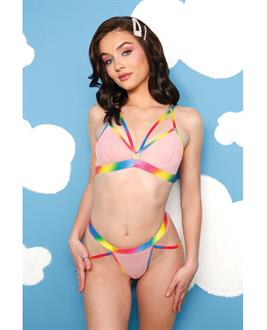 Vibes Make it Rain Caged Bralette and Panty w/Booty Rainbow