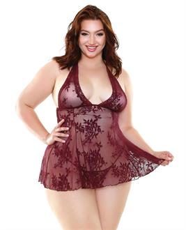 Curve Lace Babydoll w/G-String Maroon