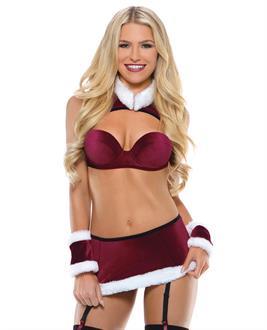 Holiday Play Sleigh all Day Velvet Bra Top w/Faux Fur Collar Red/White