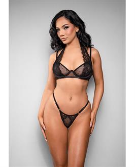 Temptress Vivienne Swiss Dot Mesh and Lace Bra with Panty 2 pc Set - Black