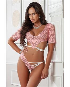Plunge Lace Top and Panty Sweet Pink