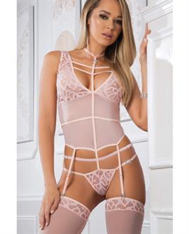 Halter Plunge Caged Garter Teddy and Stockings Neon Nectar