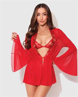 Dragon Sheer Mesh Robe w/Satin Triangle Top and G-String