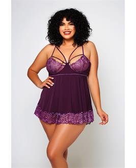 Cross Dye Lace and Microfiber Babydoll and G-String Purple