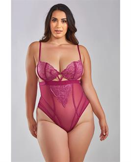 Quinn Cross Dyed Galloon Lace and Mesh Teddy Wine