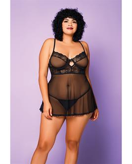 Soft Mesh Babydoll and G-String Black