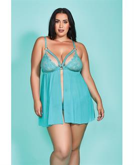 Riley Eyelash Lace Soft Cup Babydoll and Panty Teal