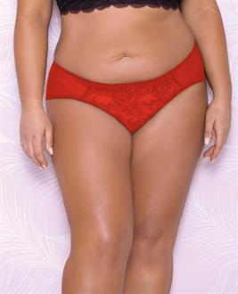 Scallop Lace and Mesh Hipster Panty Red